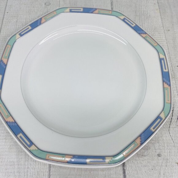 Christopher Stuart SOUTHWEST Green Blue Coral Rim White China Salad Plates Set 5 - Picture 2 of 16
